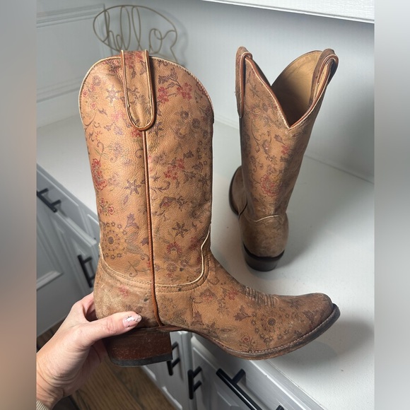 Shyanne Floral Western Cowboy Boots Women’s 10M Leather Cowgirl Boho Festival - Picture 7 of 9